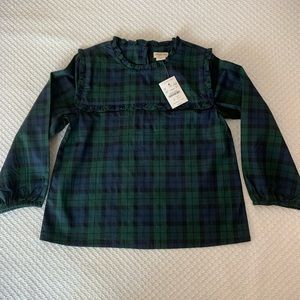 NWT J Crew, traditional navy & green plaid, long sleeve top.